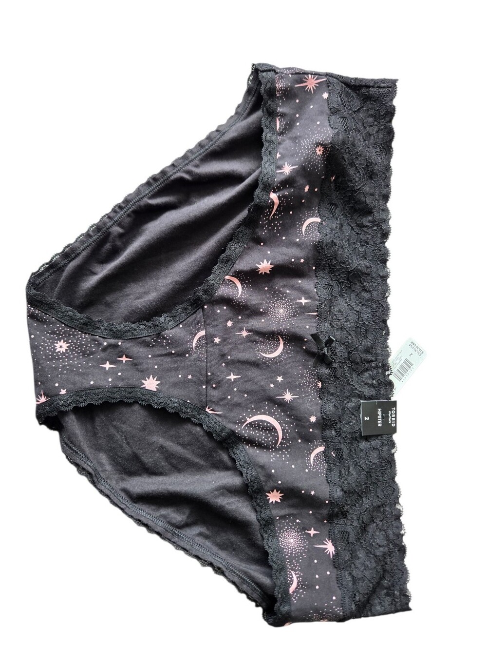 🖤 Torrid Hipster Panty Size 2 Black Pink Celestial Moon Stars Lace NWT